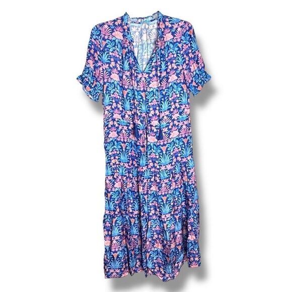 J. Mclaughlin Chessie Silk-Blend A-Line Tiered Skirt Print Dress Women’s Size S - Picture 2 of 9